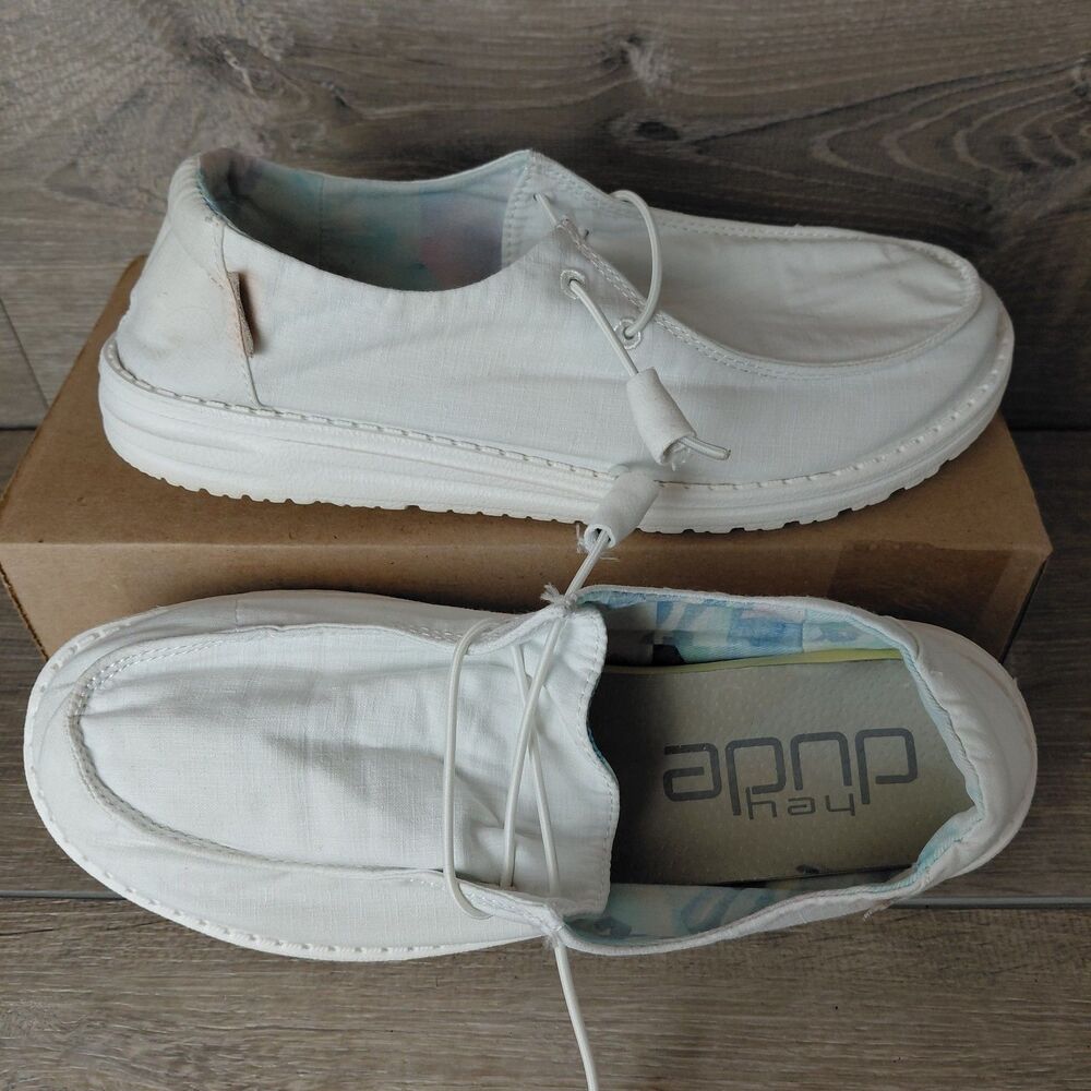 Hey Dude Shoes Women 9 White Wendy Silk Moon Casual Slip On Comfort Loafer Beach